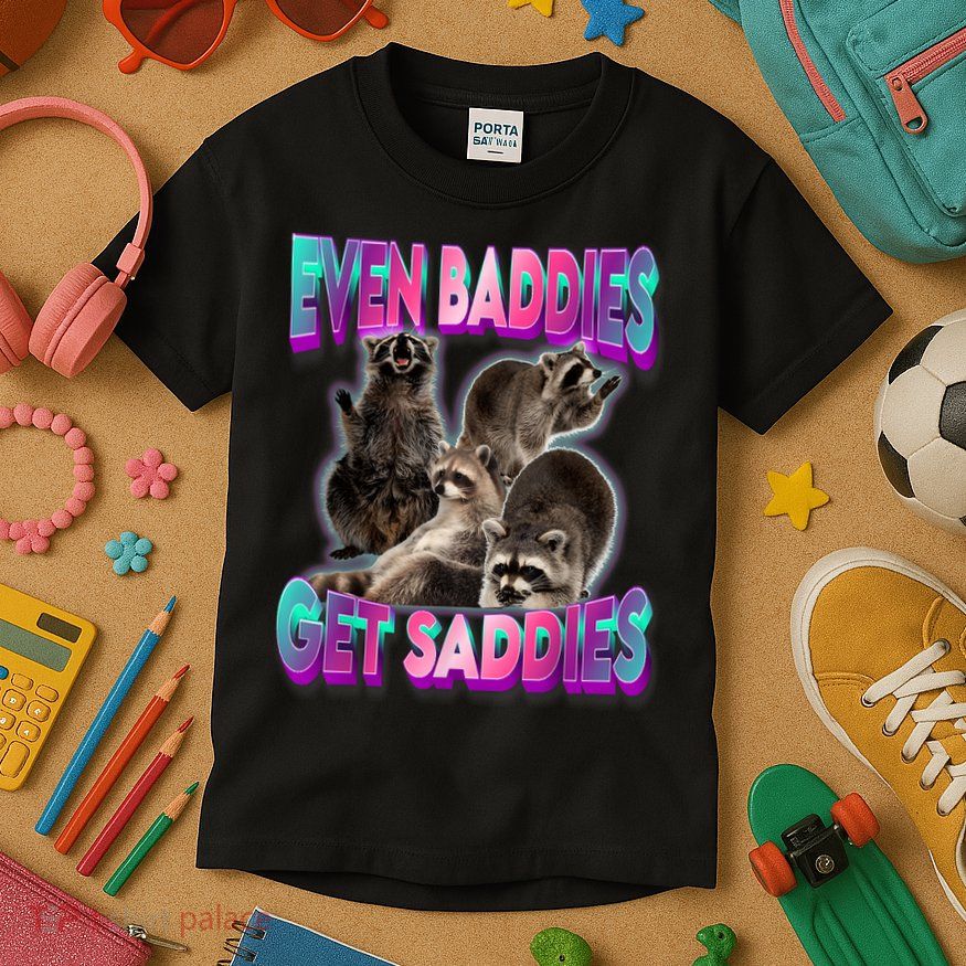 Even Baddies Get Saddies Raccoon Funny Oddly Specific Meme Kids T-Shirt