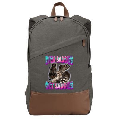 Even Baddies Get Saddies Raccoon Funny Oddly Specific Meme Cotton Canvas Backpack