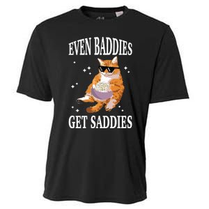 Even Baddies Get Saddies Funny Cat Meme Cooling Performance Crew T-Shirt