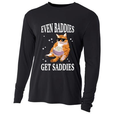 Even Baddies Get Saddies Funny Cat Meme Cooling Performance Long Sleeve Crew