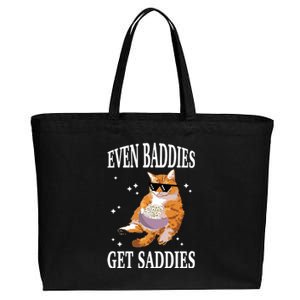 Even Baddies Get Saddies Funny Cat Meme Cotton Canvas Jumbo Tote