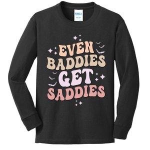 Even Baddies Get Saddies Groovy Style Graphic Kids Long Sleeve Shirt