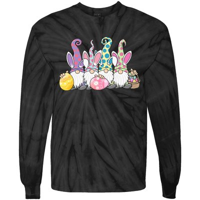 Easter Bunny Gnome Easter Eggs Hunting Tie-Dye Long Sleeve Shirt