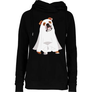 English Bulldog Ghost Pumpkin Halloween Fall Dog Lover Womens Funnel Neck Pullover Hood