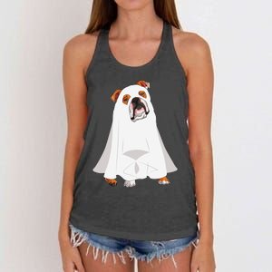 English Bulldog Ghost Pumpkin Halloween Fall Dog Lover Women's Knotted Racerback Tank