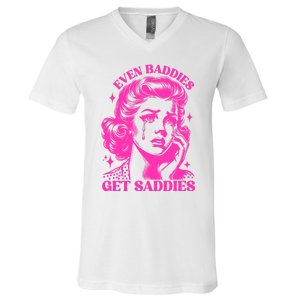 Even Baddies Get Saddies Retro Lady V-Neck T-Shirt