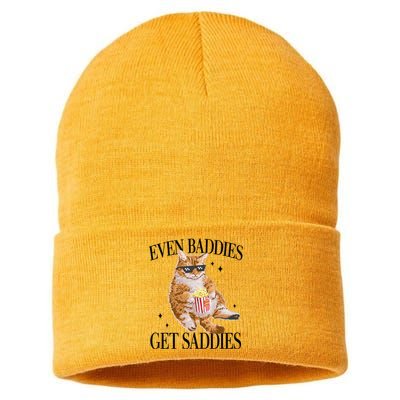 Even Baddies Get Saddies Funny Cat Meme Sustainable Knit Beanie