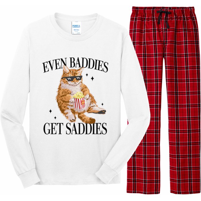 Even Baddies Get Saddies Funny Cat Meme Long Sleeve Pajama Set