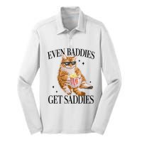 Even Baddies Get Saddies Funny Cat Meme Silk Touch Performance Long Sleeve Polo