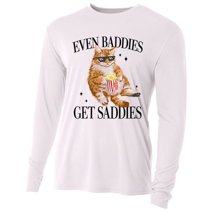 Even Baddies Get Saddies Funny Cat Meme Cooling Performance Long Sleeve Crew