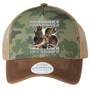 Even Baddies Get Saddies Raccoon Funny Oddly Specific Meme Legacy Tie Dye Trucker Hat