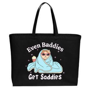 Even Baddies Get Saddies Funny Cat Sarcastic Cotton Canvas Jumbo Tote