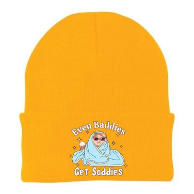 Even Baddies Get Saddies Funny Cat Sarcastic Meme Knit Cap Winter Beanie