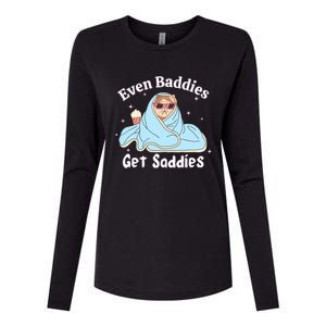 Even Baddies Get Saddies Funny Cat Sarcastic Meme Womens Cotton Relaxed Long Sleeve T-Shirt