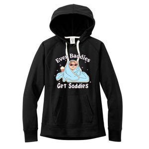 Even Baddies Get Saddies Funny Cat Sarcastic Meme Women's Fleece Hoodie