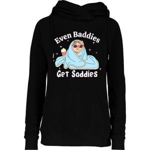 Even Baddies Get Saddies Funny Cat Sarcastic Meme Womens Funnel Neck Pullover Hood