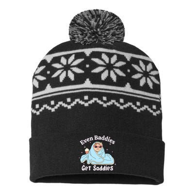 Even Baddies Get Saddies Funny Cat Sarcastic Meme USA-Made Snowflake Beanie