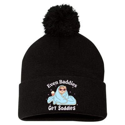 Even Baddies Get Saddies Funny Cat Sarcastic Meme Pom Pom 12in Knit Beanie