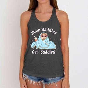 Even Baddies Get Saddies Funny Cat Sarcastic Meme Women's Knotted Racerback Tank