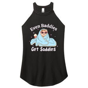 Even Baddies Get Saddies Funny Cat Sarcastic Meme Women's Perfect Tri Rocker Tank