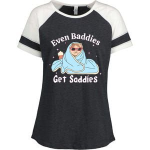 Even Baddies Get Saddies Funny Cat Sarcastic Meme Enza Ladies Jersey Colorblock Tee