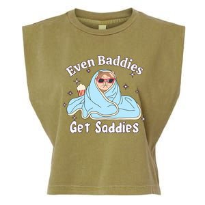 Even Baddies Get Saddies Funny Cat Sarcastic Meme Garment-Dyed Women's Muscle Tee