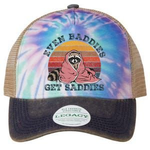 Even Baddies Get Saddies Anxiety Raccoon Face Raccoon Meme Legacy Tie Dye Trucker Hat