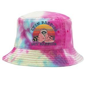 Even Baddies Get Saddies Anxiety Raccoon Face Raccoon Meme Tie-Dyed Bucket Hat