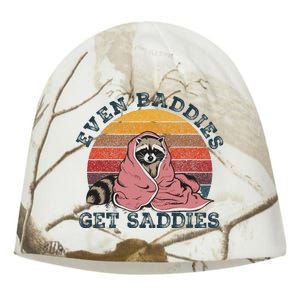 Even Baddies Get Saddies Anxiety Raccoon Face Raccoon Meme Kati - Camo Knit Beanie