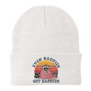 Even Baddies Get Saddies Anxiety Raccoon Face Raccoon Meme Knit Cap Winter Beanie