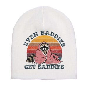 Even Baddies Get Saddies Anxiety Raccoon Face Raccoon Meme Short Acrylic Beanie