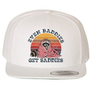 Even Baddies Get Saddies Anxiety Raccoon Face Raccoon Meme Wool Snapback Cap