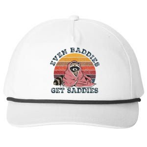 Even Baddies Get Saddies Anxiety Raccoon Face Raccoon Meme Snapback Five-Panel Rope Hat