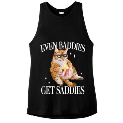 Even Baddies Get Saddies Funny Cat Meme Ladies PosiCharge Tri-Blend Wicking Tank