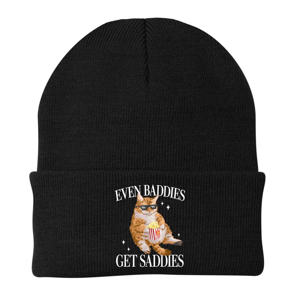 Even Baddies Get Saddies Funny Cat Meme Beanie