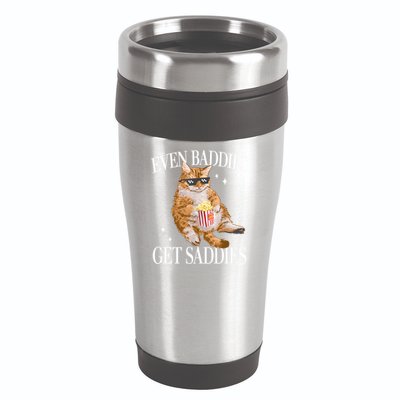 Even Baddies Get Saddies Funny Cat Meme 16oz Travel Tumbler