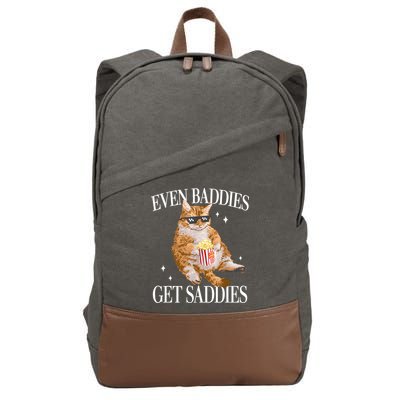 Even Baddies Get Saddies Funny Cat Meme Cotton Canvas Backpack