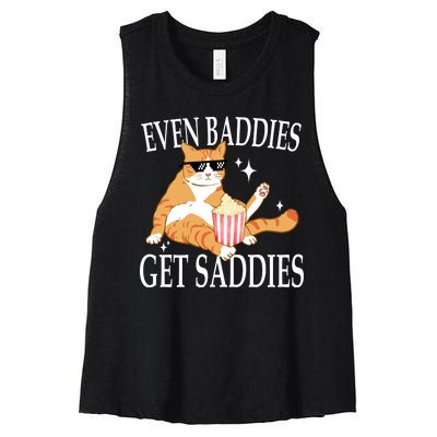 Even Baddies Get Saddies Funny Women's Racerback Cropped Tank