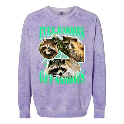 Even Baddies Get Saddies Racoon Colorblast Crewneck Sweatshirt