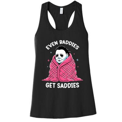 Even Baddies Get Saddies Raccoon Funny Oddly Specific Meme Women's Racerback Tank