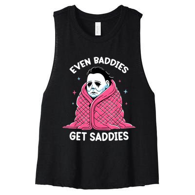 Even Baddies Get Saddies Raccoon Funny Oddly Specific Meme Women's Racerback Cropped Tank