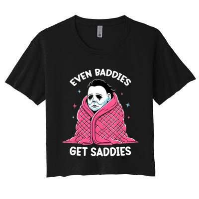 Even Baddies Get Saddies Raccoon Funny Oddly Specific Meme Women's Crop Top Tee