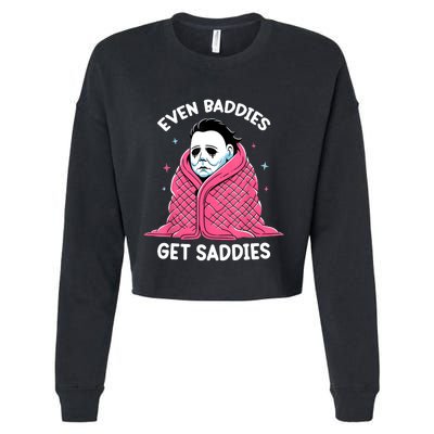 Even Baddies Get Saddies Raccoon Funny Oddly Specific Meme Cropped Pullover Crew