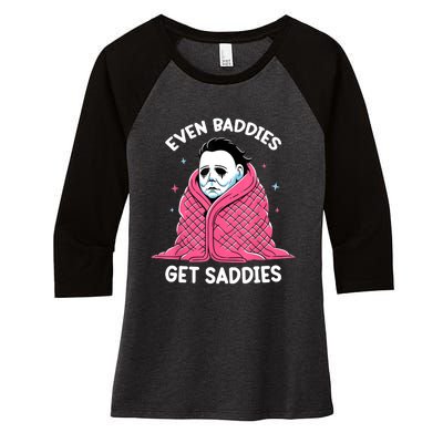 Even Baddies Get Saddies Raccoon Funny Oddly Specific Meme Women's Tri-Blend 3/4-Sleeve Raglan Shirt