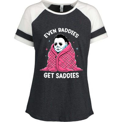 Even Baddies Get Saddies Raccoon Funny Oddly Specific Meme Enza Ladies Jersey Colorblock Tee