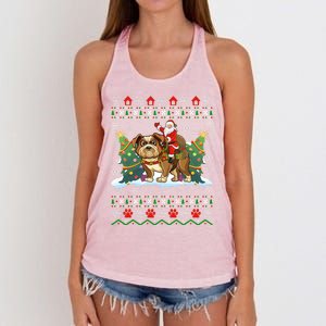 English Bulldog Gift Santa Riding English Bulldog Christmas Cute Gift Women's Knotted Racerback Tank