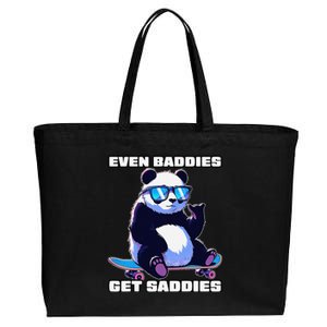 Even Baddies Get Saddies Funny Meme Cute Panda Cotton Canvas Jumbo Tote