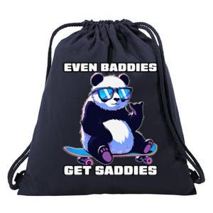 Even Baddies Get Saddies Funny Meme Cute Panda Drawstring Bag