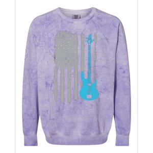 Electric Bass Guitar Player American Flag Musician Colorblast Crewneck Sweatshirt