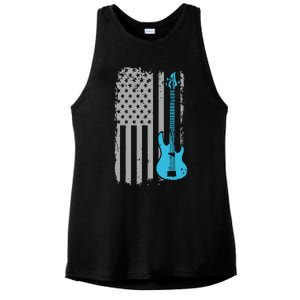 Electric Bass Guitar Player American Flag Musician Ladies PosiCharge Tri-Blend Wicking Tank